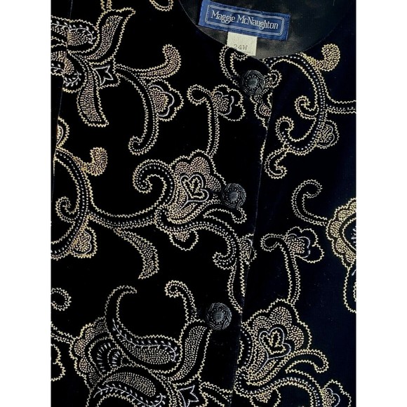 Vtg Maggie McNaughton Blazer/Shirt Black Velour/Velvet w Gold/Silver 24W - Picture 5 of 10